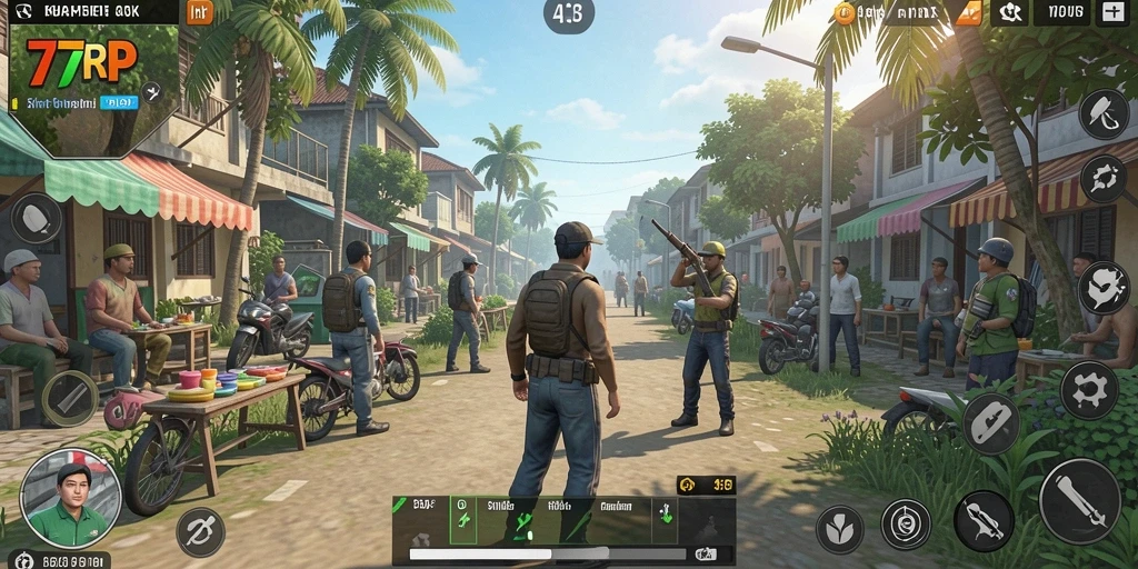 Tampilan gameplay 77RP yang menunjukkan interaksi sosial dan strategi.