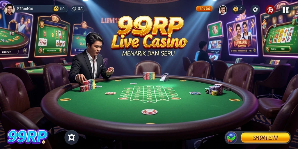 Screenshot dari gameplay Live Casino 99RP dengan dealer langsung.