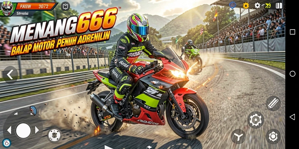 Gameplay mendebarkan dalam MENANG666 dengan balapan motor yang cepat.