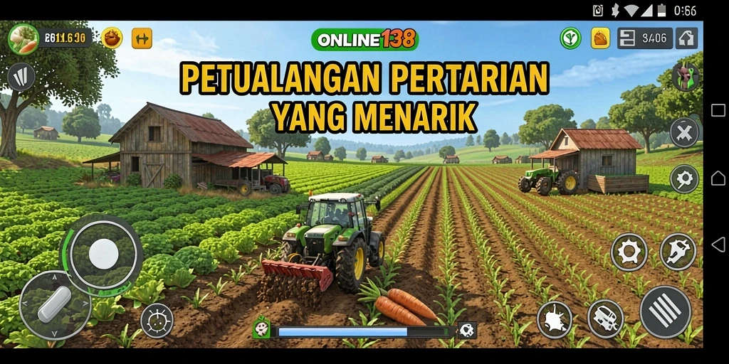 Tampilan gameplay yang menarik dari ONLINE138 dengan aktivitas pertanian yang seru.