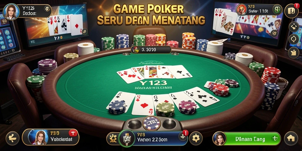 Screenshot menunjukkan gameplay seru di YY123 dengan teman-teman poker.
